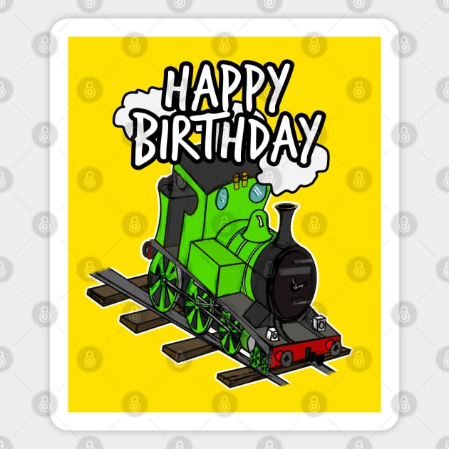 Birthday Train Steam Locomotive Railway Model Railroad (Green) Magnet by doodlerob